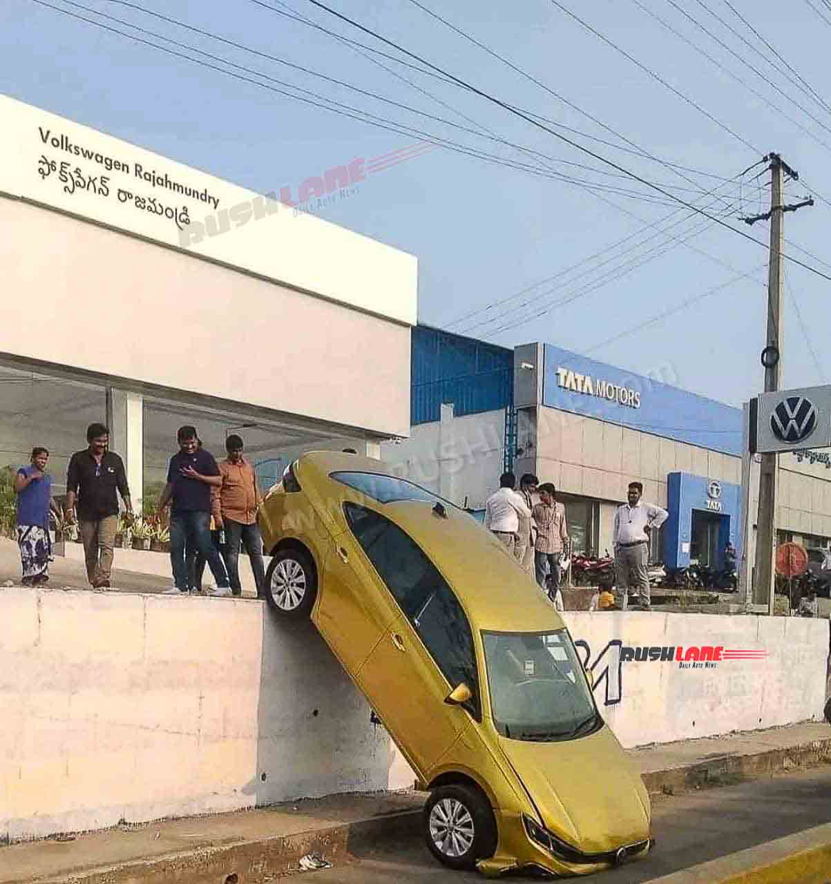 Delivery Gone Wrong: Volkswagen Virtus Crashed Outside The Showroom - pic