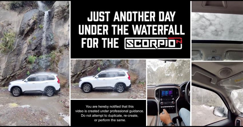 Mahindra Tests Scorpio-N Sunroof Under A Waterfall - Here Are The Results