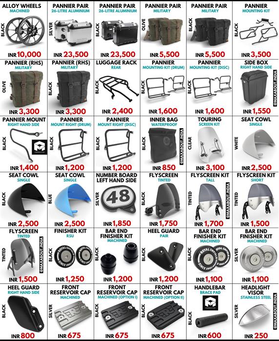 Royal Enfield Accessories Price List Part III