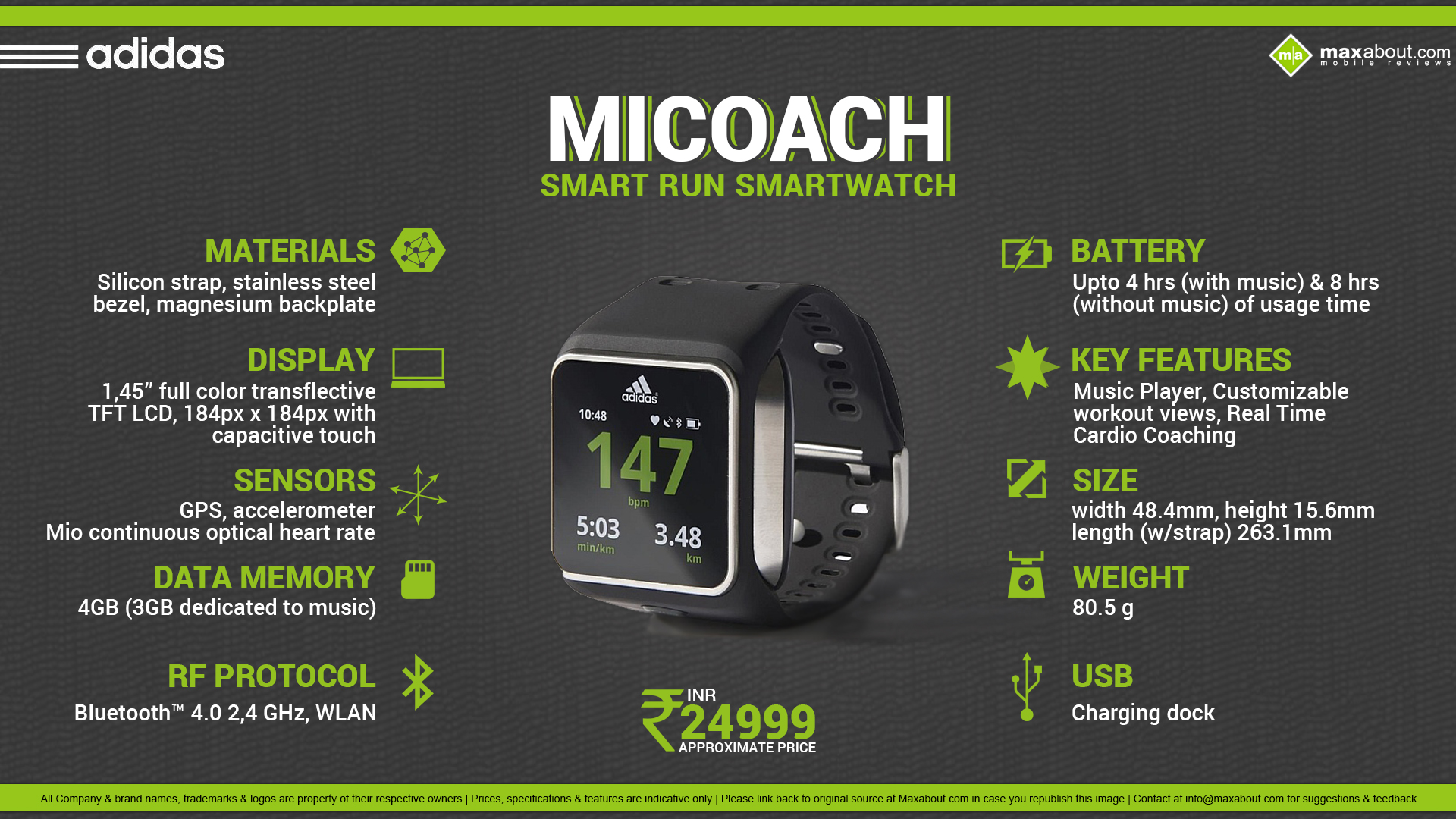 Notable taller Extraordinario Quick Facts - Adidas miCoach Smart Run Smartwatch