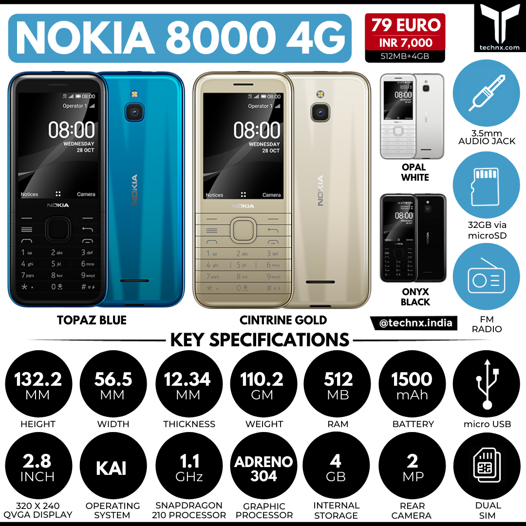 Nokia 6300 4G and Nokia 8000 4G launched in Europe: Price, specs and more -  Times of India