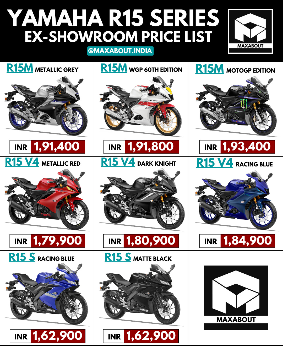 Yamaha R15 Series Ex-Showroom Price List in India (Feb 2023)