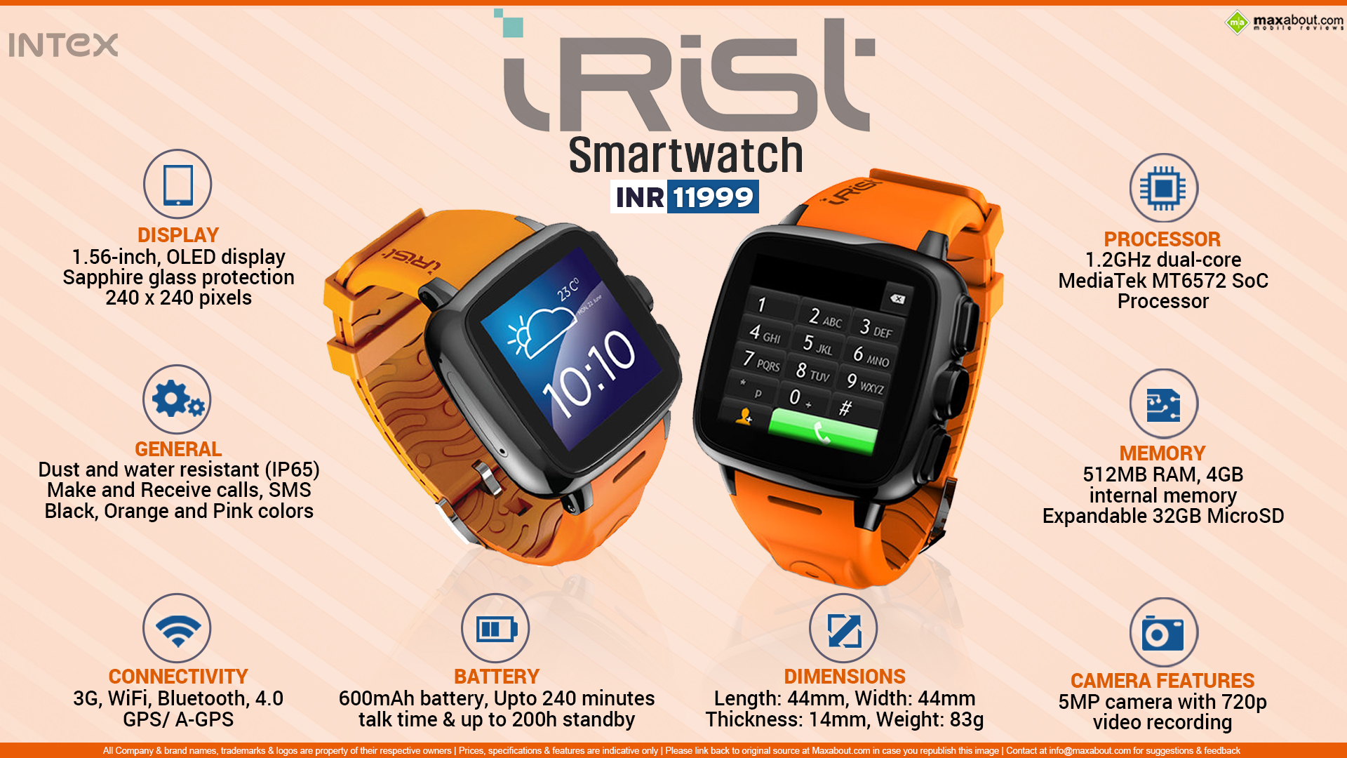 intex irist smartwatch battery