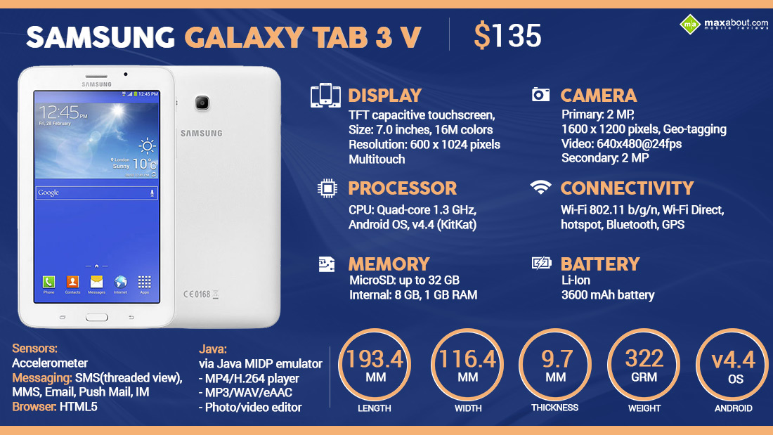 samsung tab 3v specs