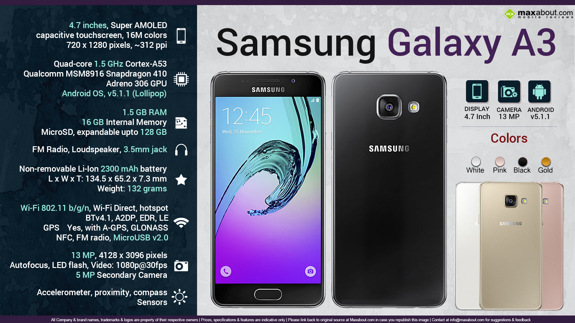 galaxy a3 2016 dimensions