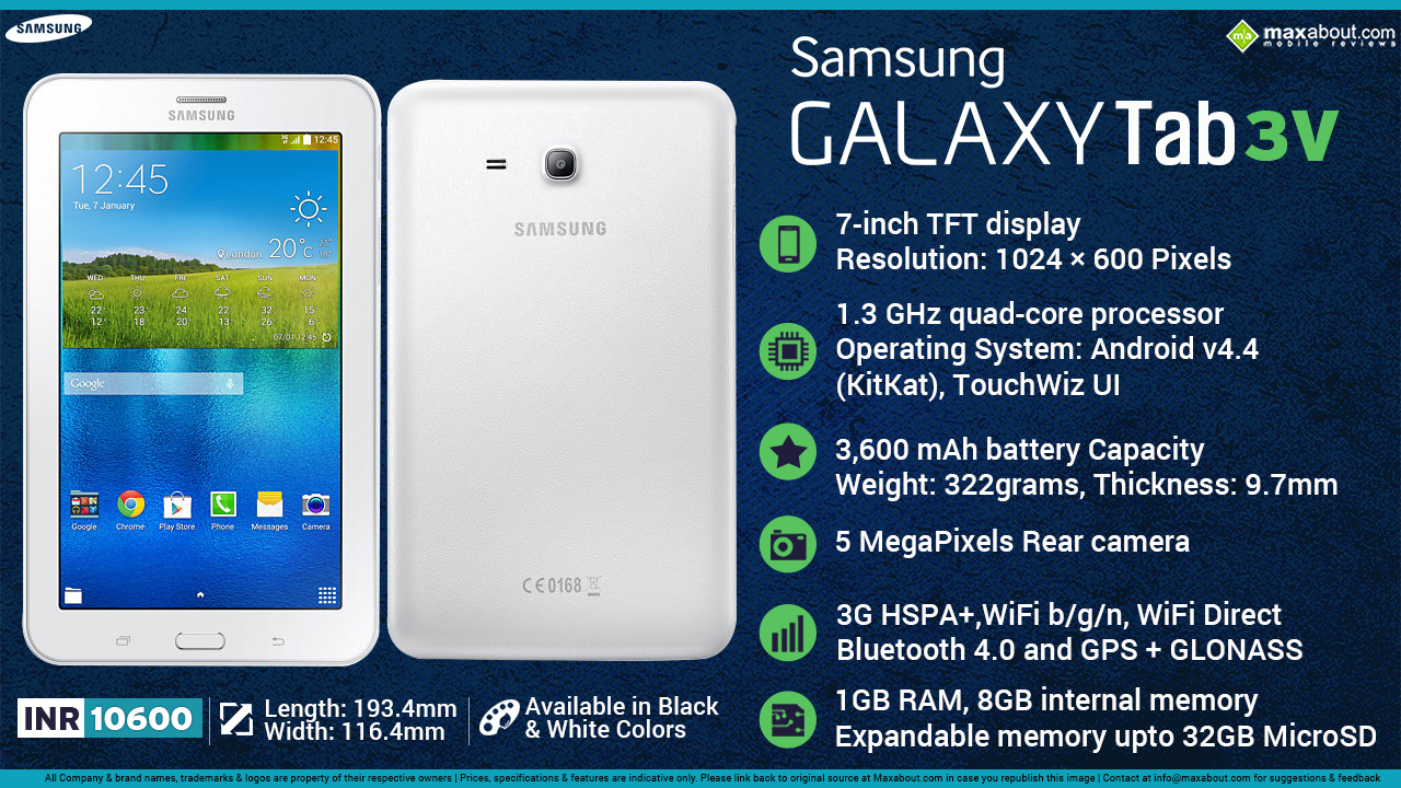 samsung tab 3v specs