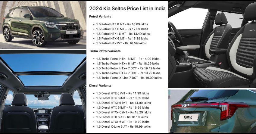 2024 Kia Seltos Launched in India - Complete Price List Revealed ...